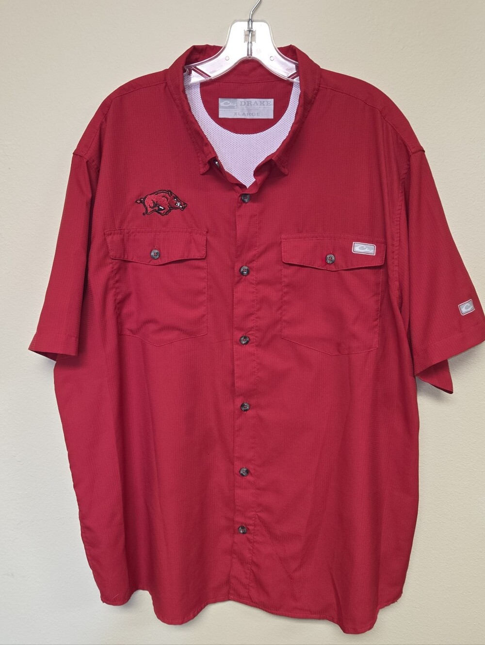 Drake Waterfowl Arkansas Razorbacks Fishing Shirt Men's Red XL
